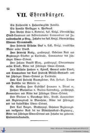 Ehren-Bürger, Alphabetisches Verzeichniß der Künstler, Handels- und Gewerbsleute, Verzeichniß sämmtlicher Hauseigenthümer in Freiburg, Herdern und Wiehre.