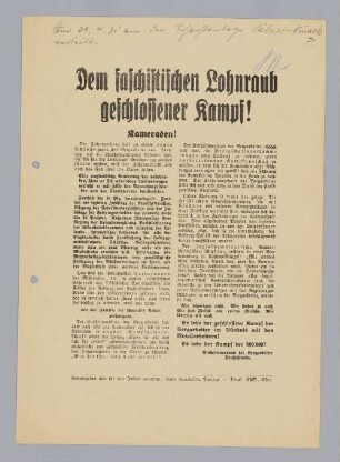 "Dem faschistischen Lohnraub geschlossener Kampf!"