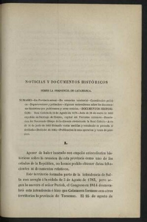 Noticias y documentos históricos sobre la provincia de Catamarea
