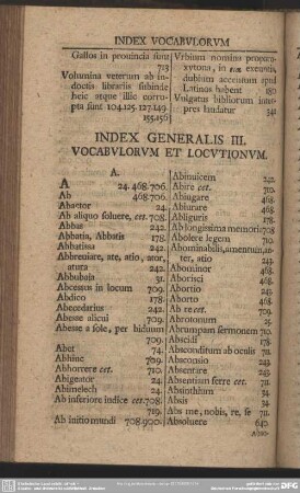 Index Generalis III. Vocabulorum Et Locutionum