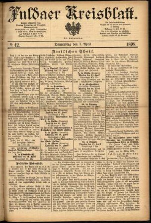 Erste Ausgabe vom Donnerstag, den 07. April 1898.