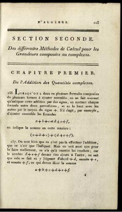Section Seconde. Des différentes Méthodes de Calcul pour les Grandeurs composées ou complexes.