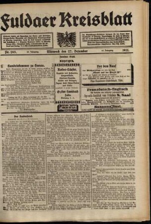 Zweite Ausgabe vom Mittwoch, den 27. Dezember 1911.