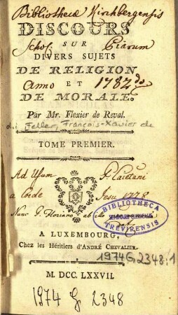 Tome Premier: Discours Sur Divers Sujets De Religion Et De Morale