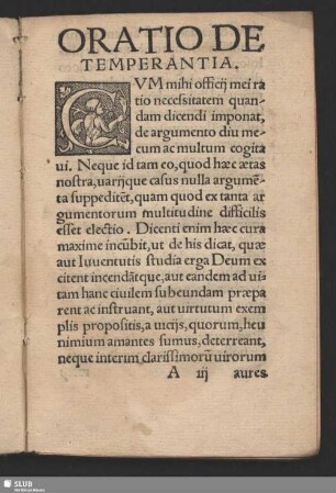 Oratio De Temperantia