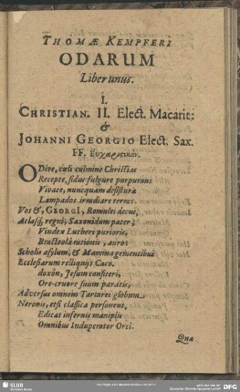 Thomae Kempferi Odarum Liber unus