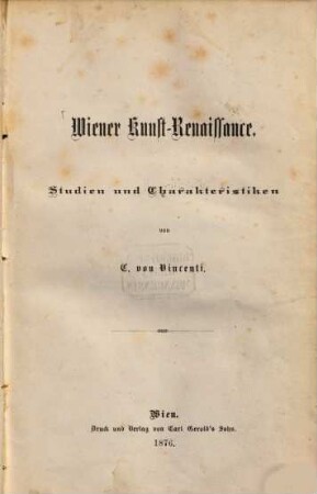 Wiener Kunst-Renaissance : Studien und Charakteristiken