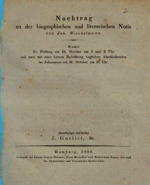 Biographische und literarische Notizen von Joh. Winkelmann. 2, Nachtrag 1