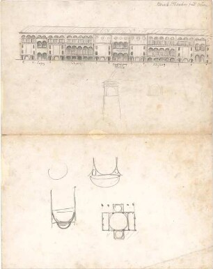 Hildebrand, Adolf von; Wien (Österreich); Theaterbau für Wien - Ansicht, Teilgrundriss, Details