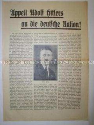 Sonderdruck der NSDAP zur Reichstagswahl am 31. Juli 1932 mit einem Appell Hitlers