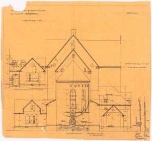 Dekanatskirche, Clerf (Clervaux): Choransicht, Ansicht des Schulzimmers und Details 1:50