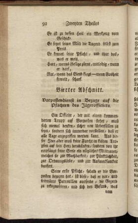 Vierter Abschnitt. Vorpostendienst in Bezuge auf die Pflichten des Jägerofficiers.
