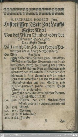 Erster Theil, Von des Alten Bundes, oder Jüden und Heyden Zeit