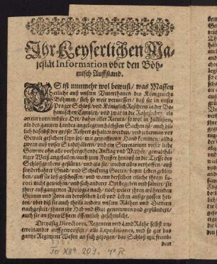 A1v-A3r, Ihr Keyserlichen Majestät Information über den Böhmisch Auffstand