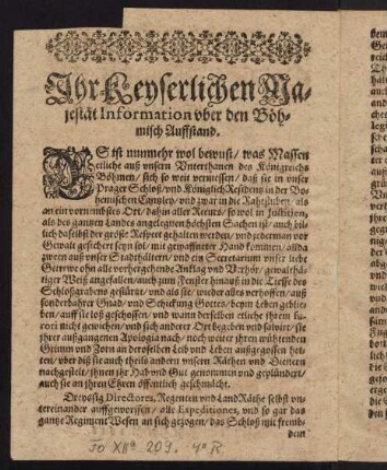 A1v-A3r, Ihr Keyserlichen Majestät Information über den Böhmisch Auffstand