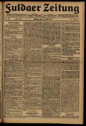 Erste Ausgabe vom Montag, den 28. April 1913.