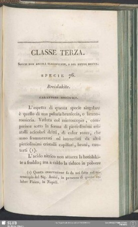 Classe Terza. Specie Non Ancora Classificate, O Del Tutto Nuove