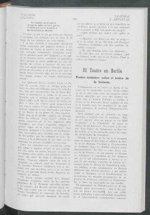 El Teatro en Berlín : Teatro histórico sobre el teatro de la historia.