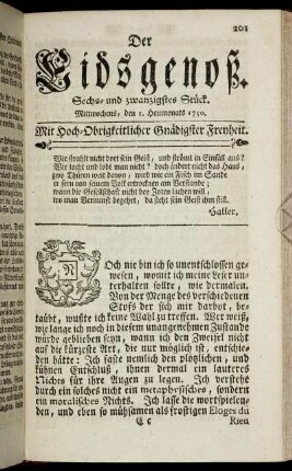 Sechs- und zwanzigstes Stück. Mittwochens, den 1. Heumonats 1750.