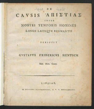 De Causis Apistias Inter Nostri Temporis Homines Longe Lateque Regnantis