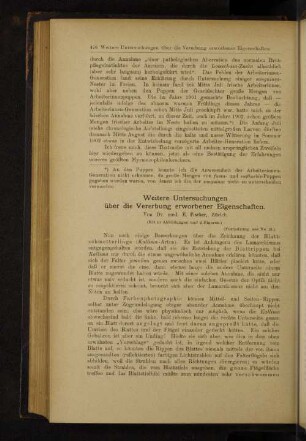 Weitere Untersuchungen über die Vererbung erworbener Eigenschaften.