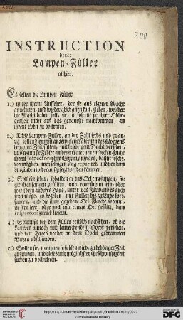 Instruction derer Lampen-Füller allhier : [vom 28. Januar 1762]