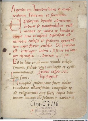 Agenda in introductione fratrum et sororum - BSB Clm 27116