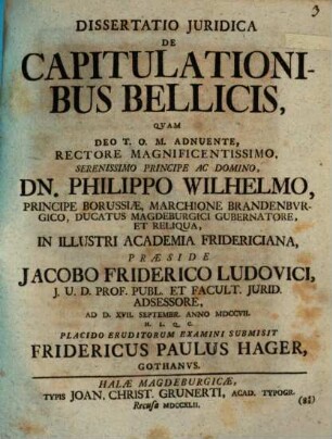 Diss. iur. De capitulationibus bellicis