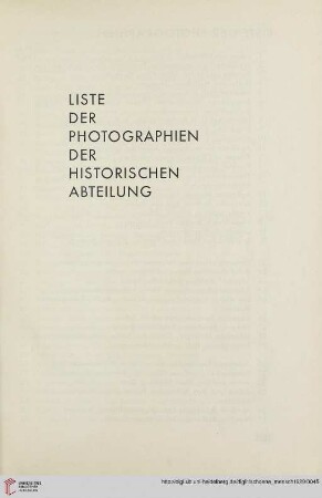 Liste der Photographien der historischen Abteilung