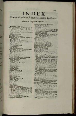Index Partium adversarum Alphabetico ordine digestarum.