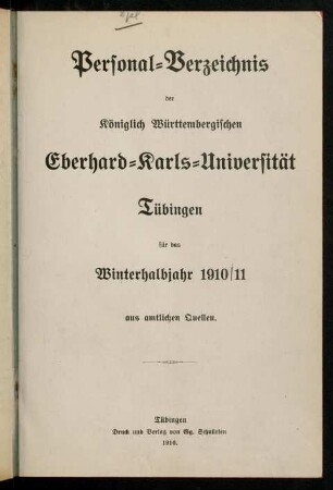 Studierendenverzeichnis 1910/11