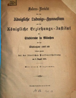 Jahresbericht .... 1867/68 (1868)