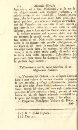 Testimonianze tratte dalla relazione di un Missienario Italiano