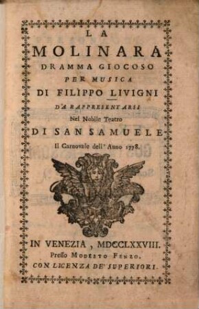 La molinara : Dramma giocoso per musica