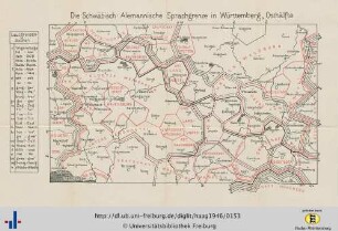 Karte: Die Schwäbisch - Alemannische Sprachgrenze in Württemberg, Osthälfte.