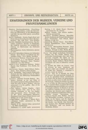 Erwerbungen der Museen, Vereine und Privatsammlungen