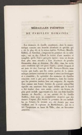 Médailles inédites de familles romaines