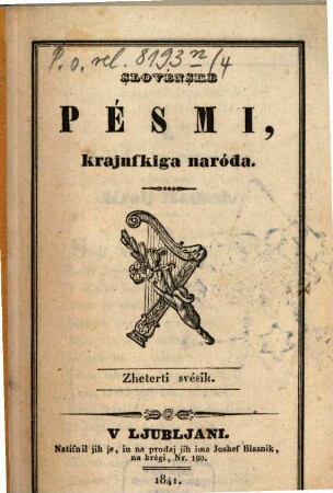 Slovenske pesmi krajnskiga naroda. 4 (1841)