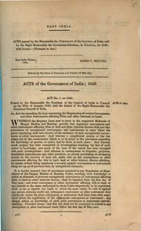 Acts passed by the president and the governor-general, in council, for 1843; with Index