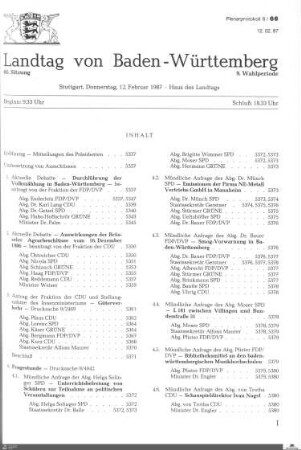 66. Sitzung, Stuttgart, 12.2.1987
