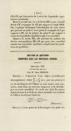 Solution de questions proposées dans les nouvelles annales.