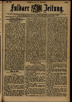 Erste Ausgabe vom Samstag, den 17. November 1888.