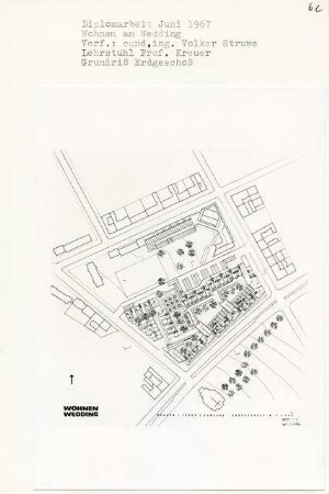 Wohnen am Wedding, Berlin-Wedding (Diplomarbeit bei Willy Kreuer): Grundriss Erdgeschoss 1:500