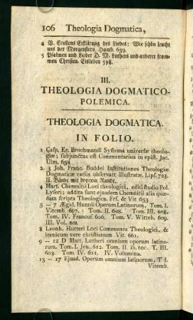 III. Theologia Dogmatico-Polemica.
