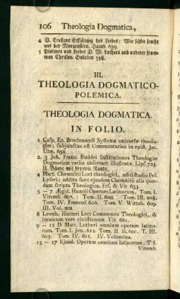 III. Theologia Dogmatico-Polemica.