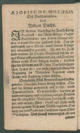 Aesopische Historia Deß Froschmeuselers. Deß Andern Buchs.