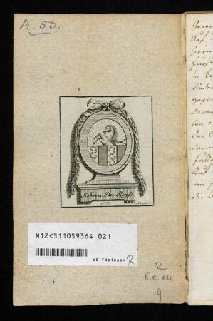 Spiegel vorne mit Exlibris von Jeremias David Reuss