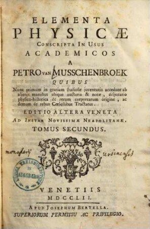 Elementa physicae : Conscripta in usus academicos. 2.