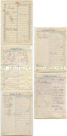 Fünf lose Kalenderblätter aus dem Jahr 1938 mit Einträgen zur legalen Ausreise aus Deutschland über Cuba in die USA - Nachlass
