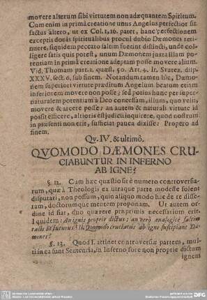 Qu. IV. & ultimo. QUOMODO DAEMONES CRUCIABUNTUR IN INFERNO AB IGNE?